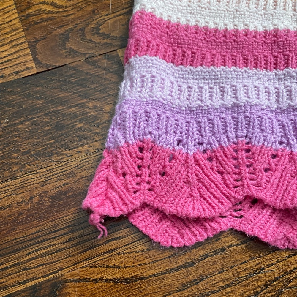 toddler girl 4T scalloped edge crochet knit top pastel stripes cotton blend tank - Picture 7 of 11